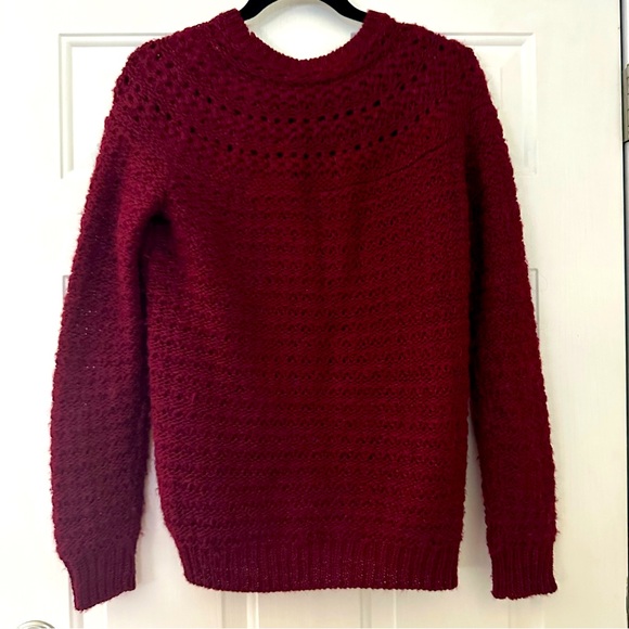 Lauren Ralph Lauren Pointelle Crewneck Sweater alpaca Wool Claret Medium - Picture 6 of 7
